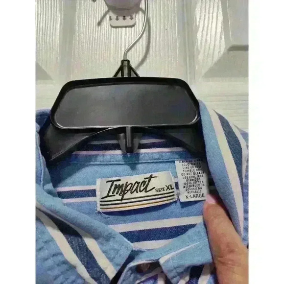 Vintage Impact Brand Striped Denim Long Sleeve Casual Button Down Shirt Men’s XL - Picture 2 of 7